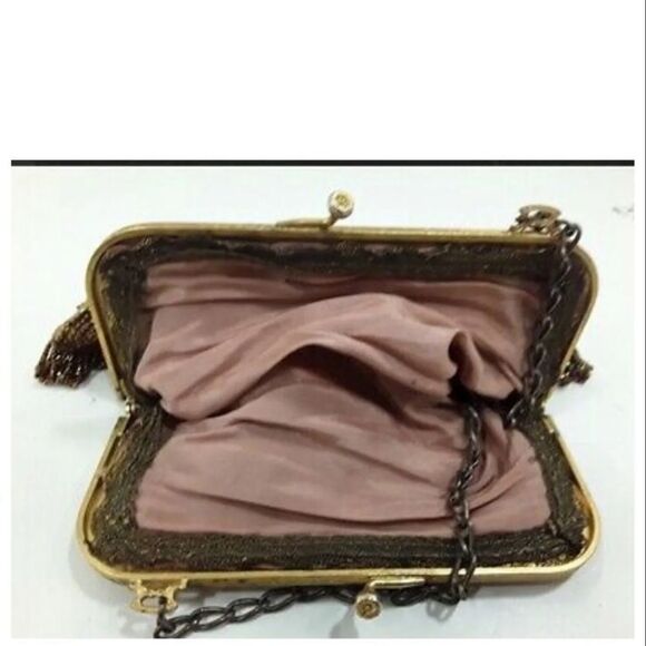 Vintage Fine Needlepoint Evening Bag Beaded Frame Tapestry Handbag - Picture 4 of 5